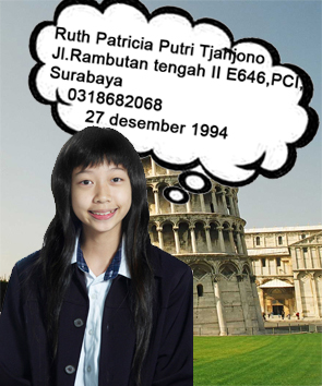 Ruth Patricia Putri Tjahjono<br>Jl.Rambutan tengah II E646,PCI, Surabaya<br>0318682068<br>27 desember 1994<br>